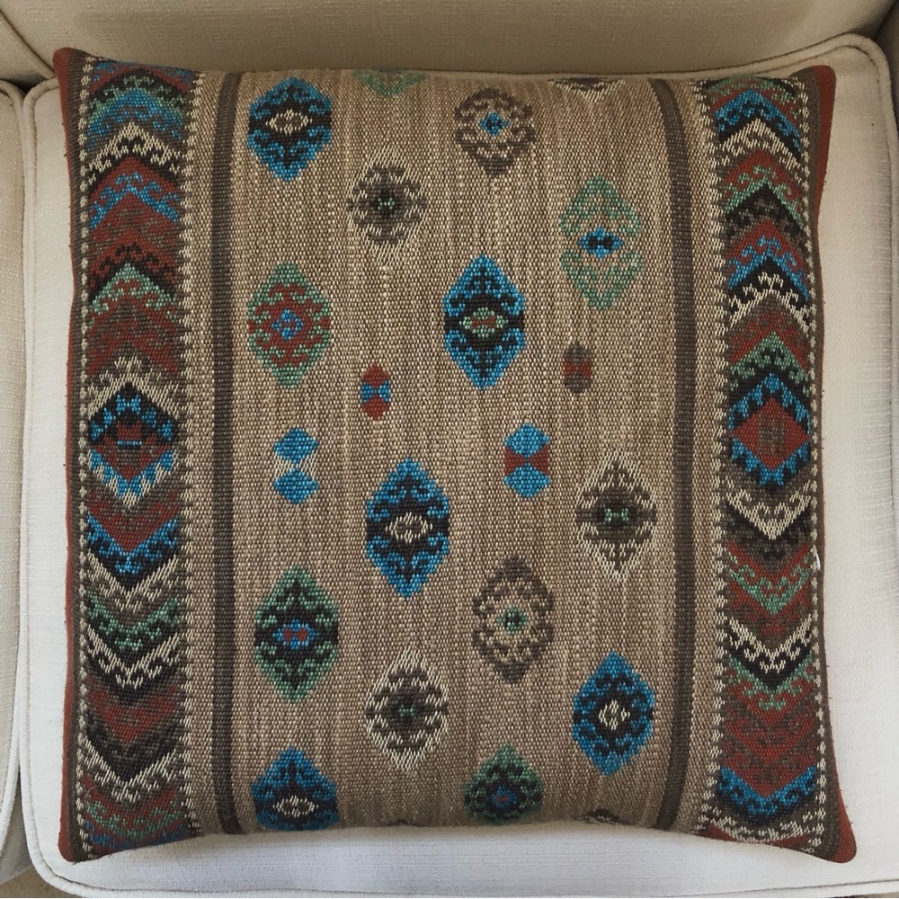 Custom Made 18” Feather & Down Accent Pillow. Beautiful Mountain Southwest Woven - Picture 7 of 9